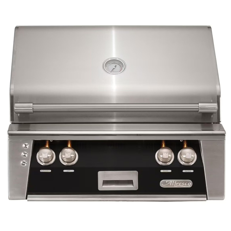 Alfresco 30″ Jet Black Built-In Gas Grill with Rotisserie, Sear Zone & Smoker System Propane