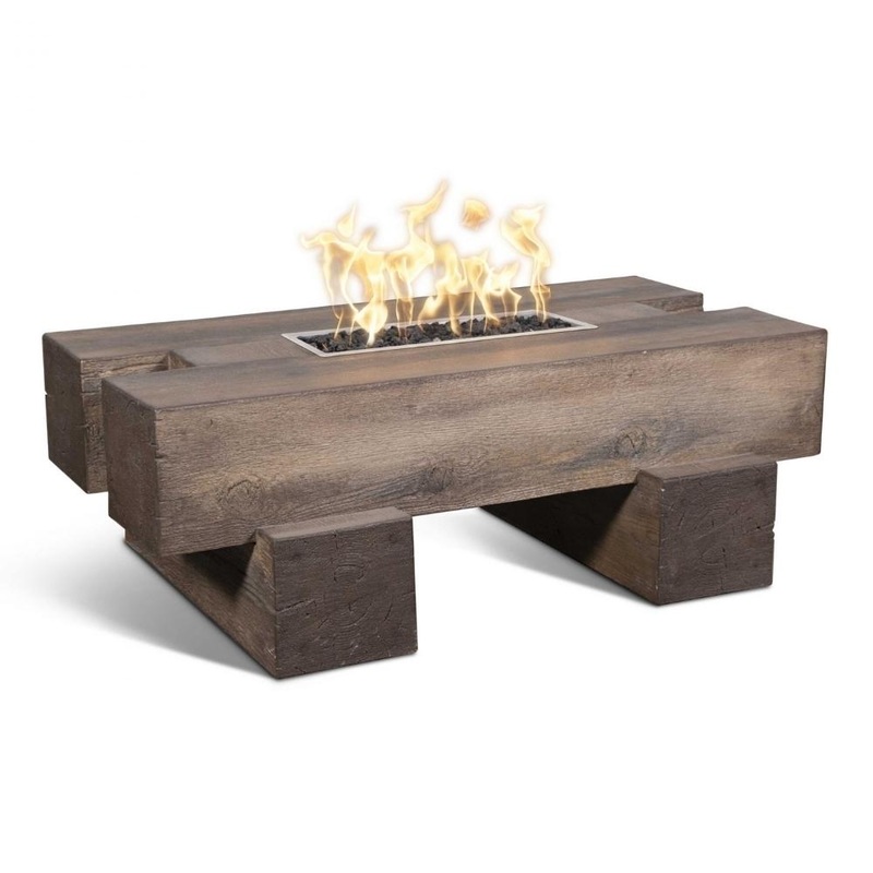 Top Fires Palo Rectangular Wood Grain GFRC Gas Fire Pit Table – Match Lit Liquid Propane 48″ Wide Ebony