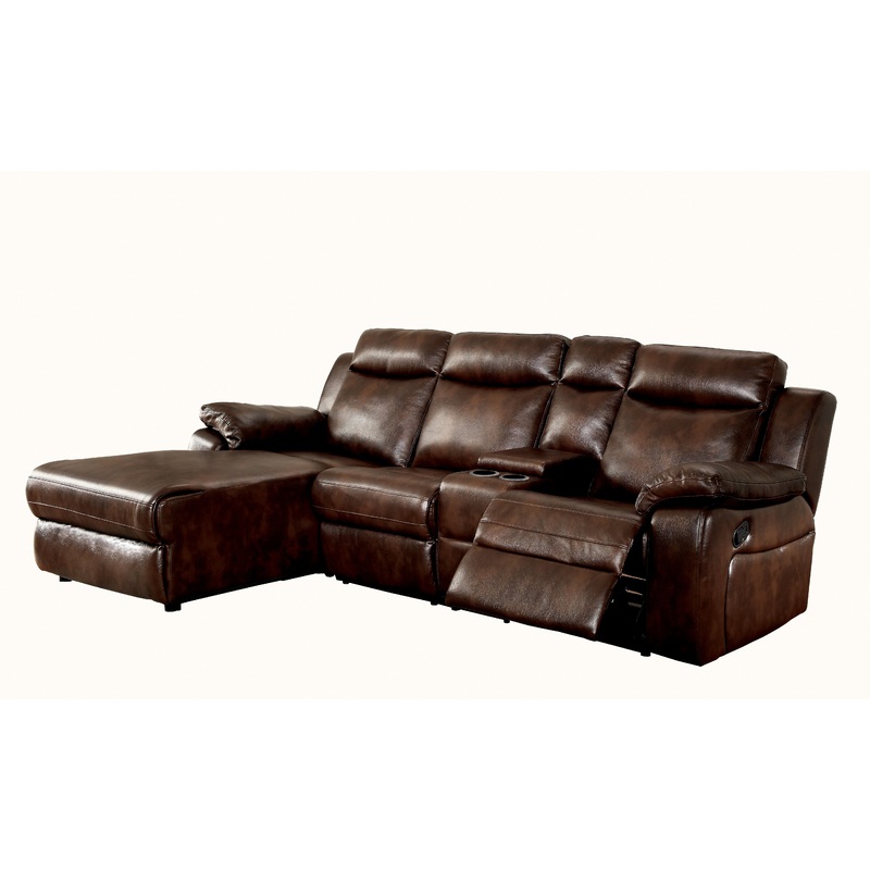 Becarra Transitional Faux Leather Reclining Sectional with Cup Holders in Brown