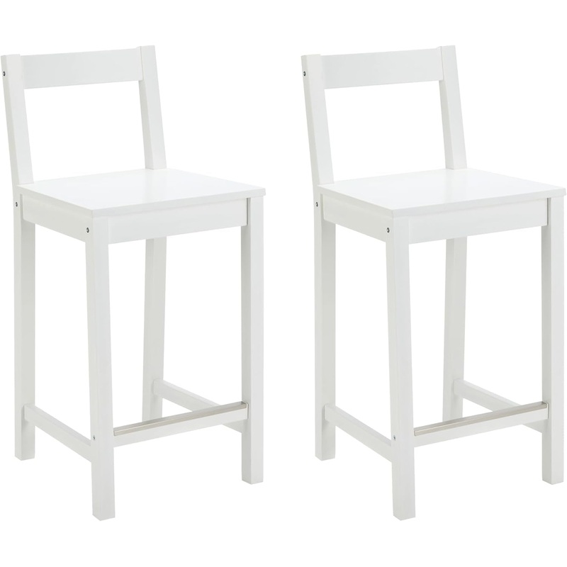 Wooden Bar Stool with Backrest, White, Set of 2 White 2 Pack