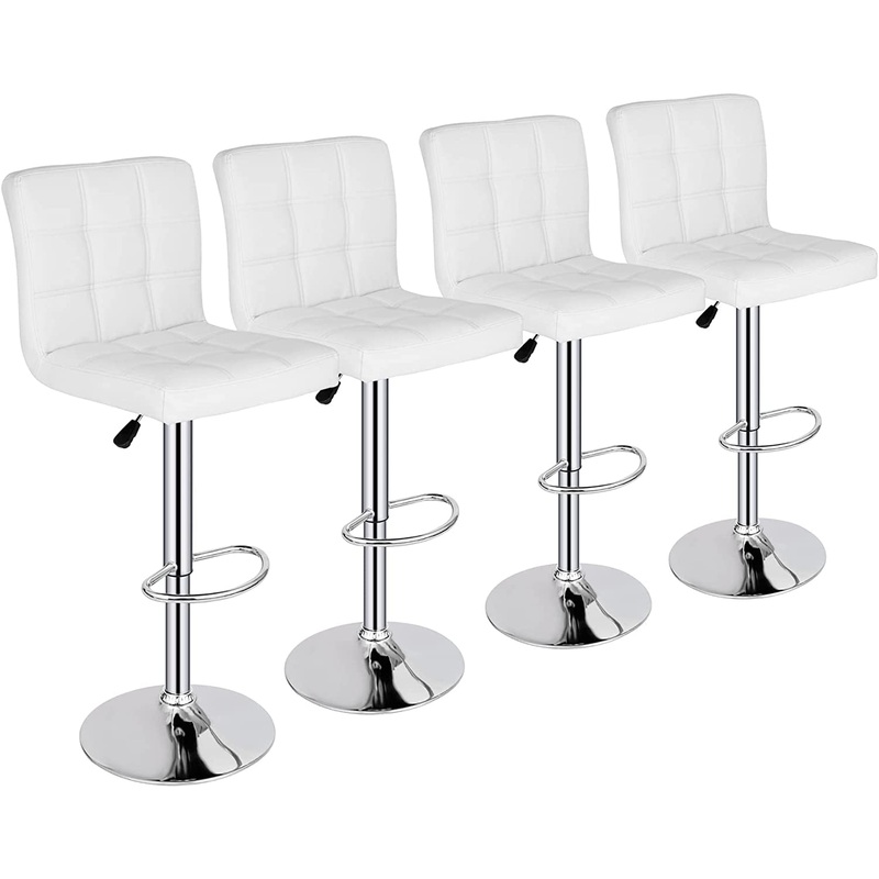 X-Large Bar Stools – Counter Chairs Adjustable Counter Height Swivel Barstools Set of 4, Square PU Leather Kitchen Counter Height Bar Stools, Kitchen Island Chairs,White White