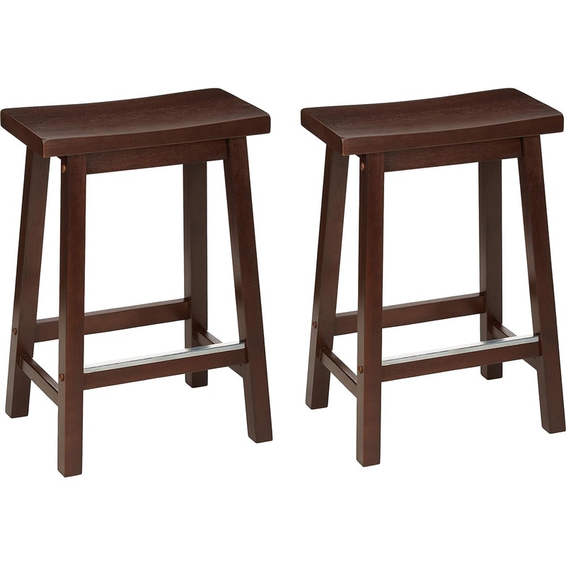 Solid Wood Saddle-Seat Kitchen Counter-Height Stool, 24-Inch Height, Walnut Finish – Set of 2 Walnut 24″ Counter Stool