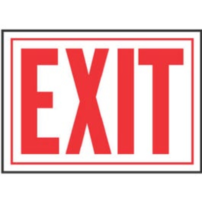 “Exit” Sign, Red/White Aluminum,  10 x 14-In.