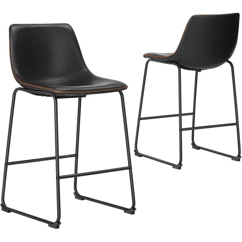 Industrial Faux Leather Bar Stools Set of Two