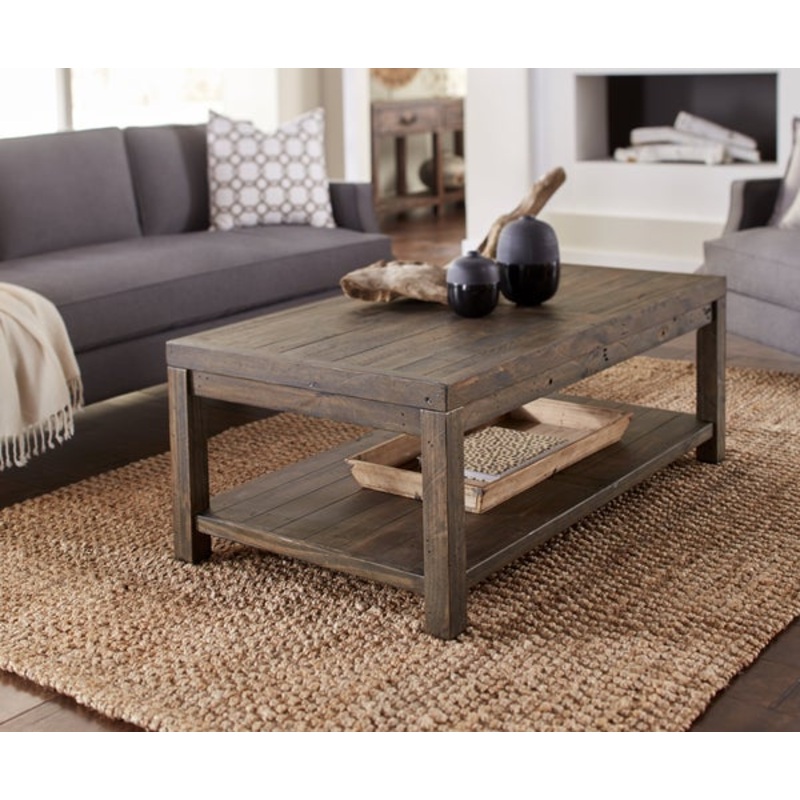 Wooden Coffee Table With One Shelf, Taupe Brown