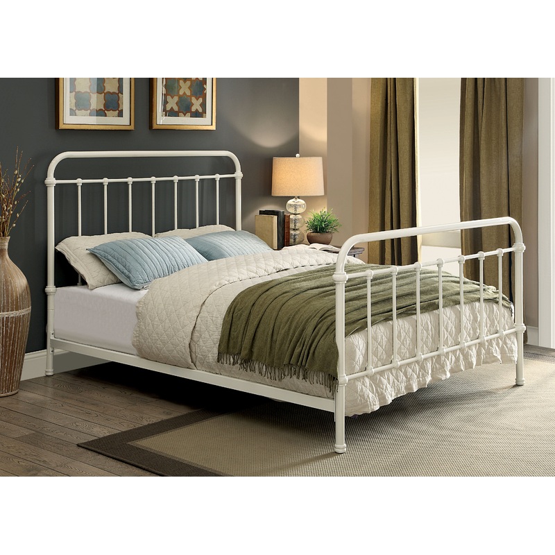 Verdi Contemporary Metal Queen Panel Bed in Vintage White