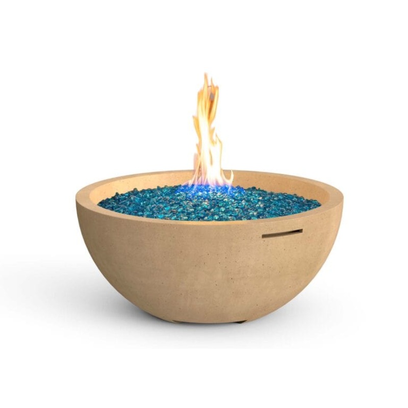 American Fyre Designs 36″ Round Concrete Gas Fire Bowl Natural Gas Manual Ignition White Aspen