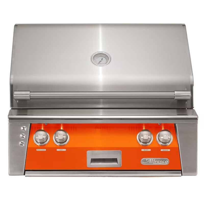 Alfresco 30-Inch Built-in Stainless Steel Gas Grill w/ Rotisserie & Sear Zone in Luminous Orange Propane