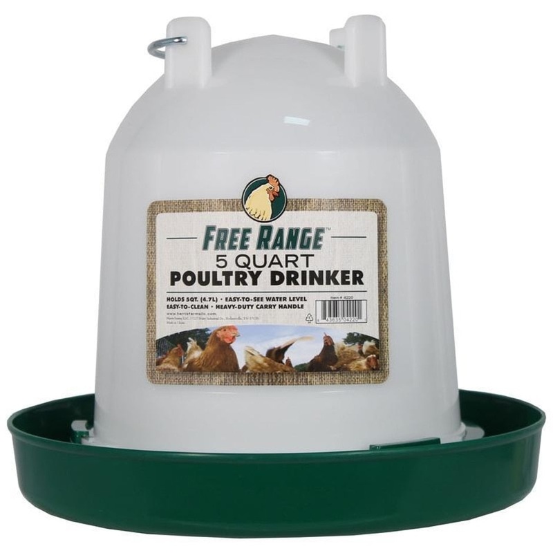 FREE RANGE PLASTIC POULTRY WATERER 5 QUART GREEN/WHITE
