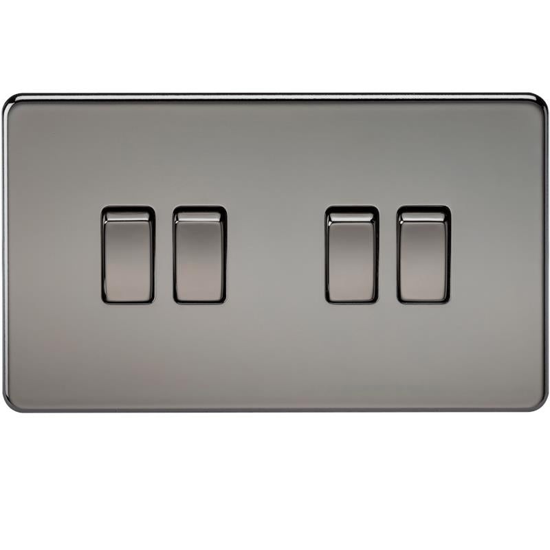 10A 4G 2 Way 230V Screwless Black Nickel Electric Wall Plate Switch
