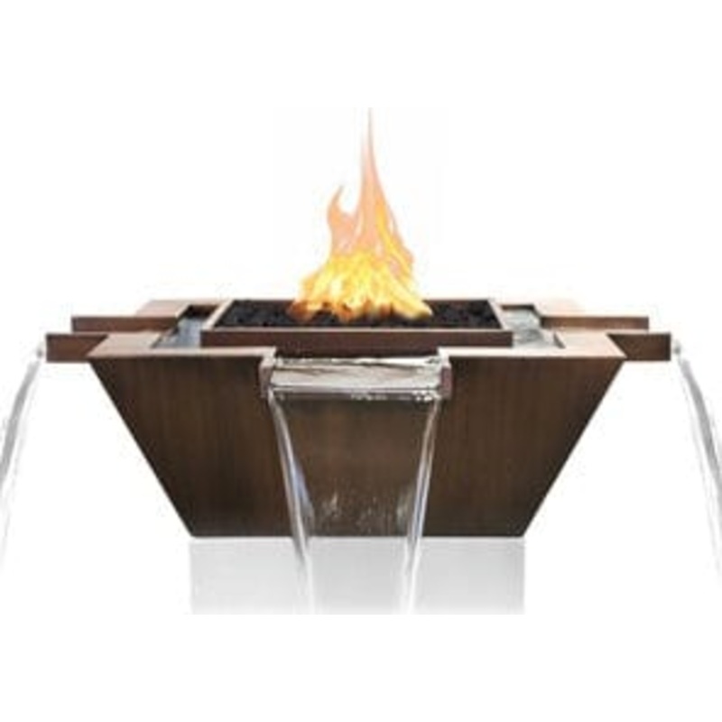 The Outdoor Plus – 36″ Maya Hammered Copper Fire & Water Bowl, 4-Way Spill – OPT-36FW4W Match Lit