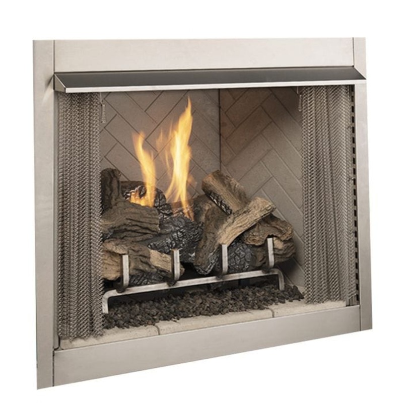 Superior 36-Inch VRE3236 Outdoor Vent-Free Gas Fireplace with White Refractory Panel and Log Set Stacked Panel Natural Gas