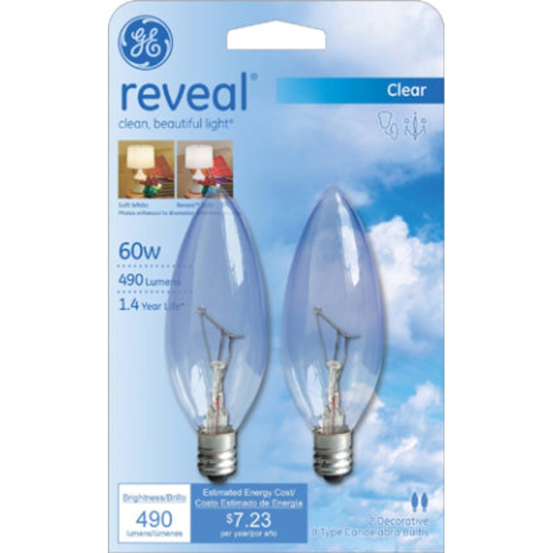 40W B10 Cand. Reveal Clear 2 pk