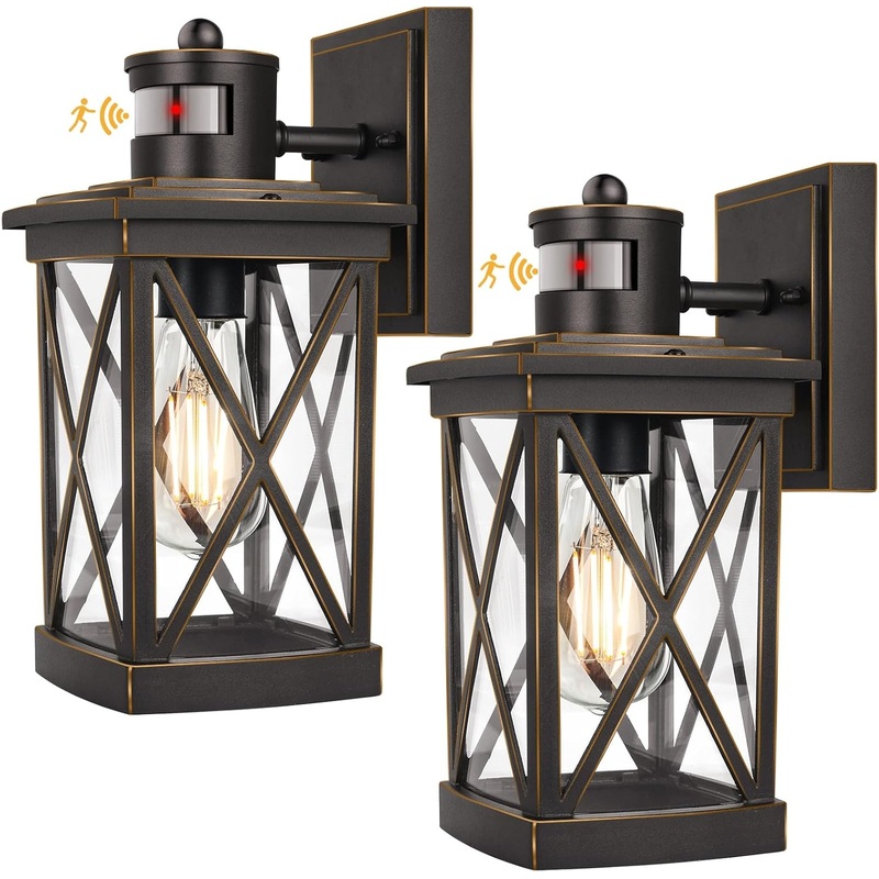 Nordic Hygge 2-Pack Motion Sensor Outdoor Wall Lanterns Waterproof, Oil Rubbed Bronze Oil-Rubbed Bronze