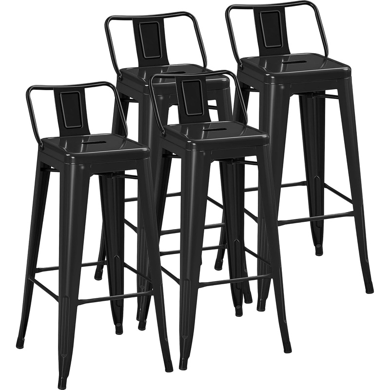 30 Inch Metal Bar Stools Set of 4 Bar Height Barstools Kitchen Chair Industrial Bar Stools with Low Back for Indoor Outdoor Use Matte Black 30 Inch