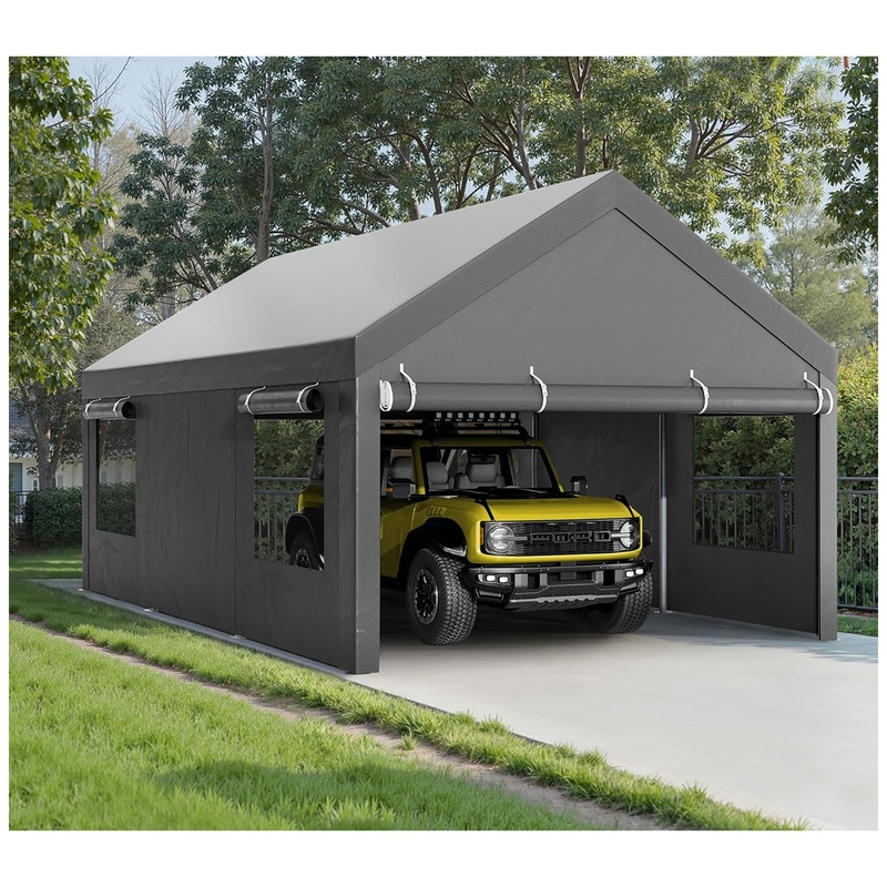 Walsunny 10×20 Ft Carport Canopy w/Sidewalls & Roll-Up Windows (Open Box)