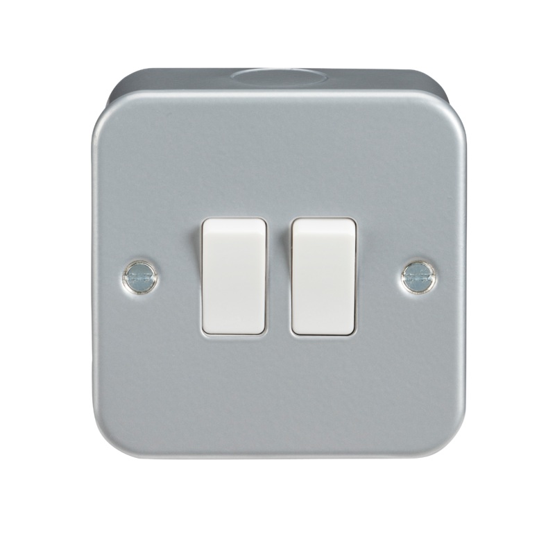 10A 2G 2 Way 230V Metal Clad Electric Wall Plate Switch