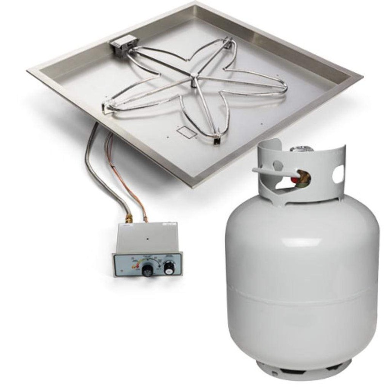 HPC | Square Bowl Pan Push Button Flame Sensing Ignition Fire Pit Insert with Small Tank 24″ Standard