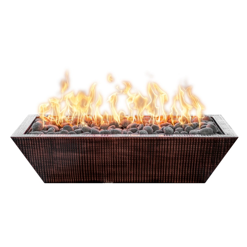 The Outdoor Plus – Linear Maya Hammered Copper Rectangle Fire Bowl 48″ Match Lit Natural Gas