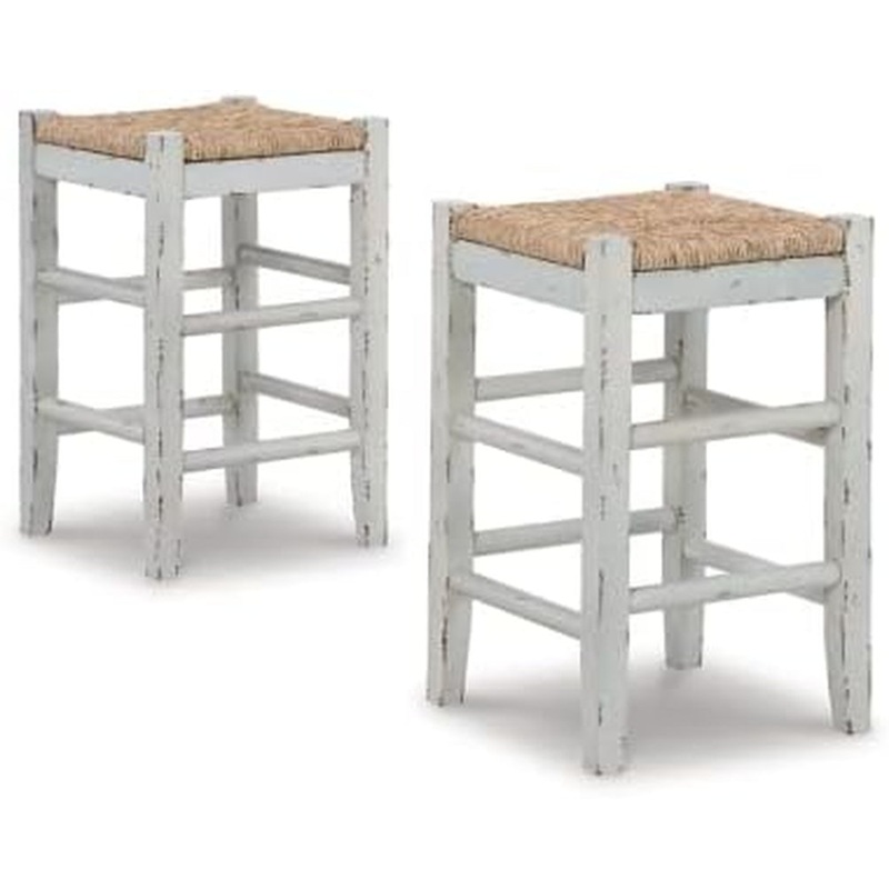 Mirimyn Farmhouse 23.63″ Counter Height Bar Stool with Woven Wicker Seats, 2 Count, White & Light Brown White Counter Height
