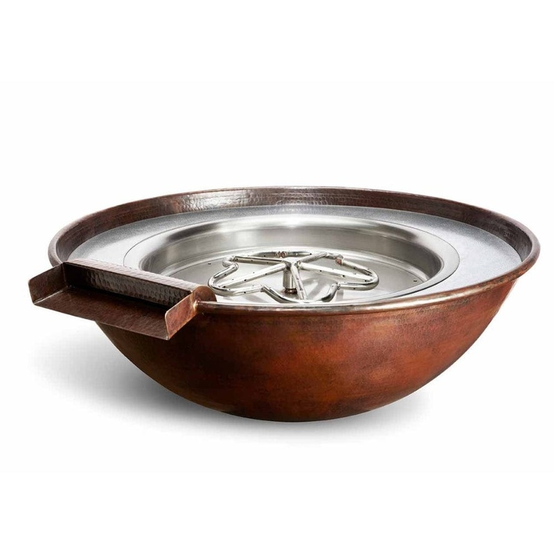 HPC 31-Inch Tempe Round Copper Gas Fire and Water Bowl Natural Gas Electronic Standard Burner
