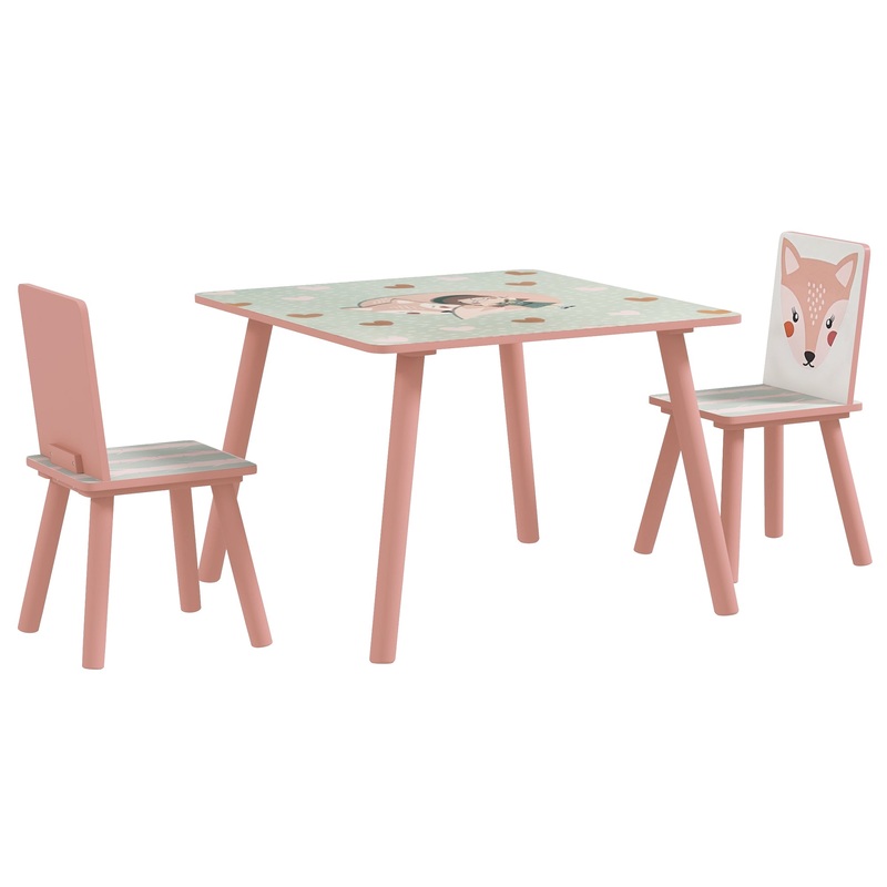 ZONEKIZ Kids and Table Chairs, Children Desk with Two Chairs, Toddler Furniture Set, for Ages 3-6 Years – Pink