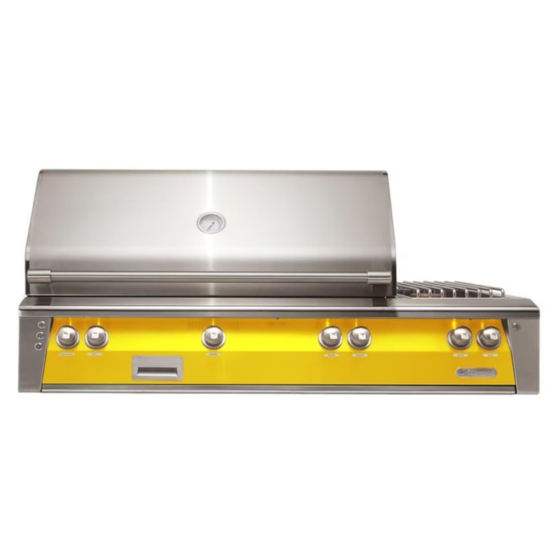 Alfresco 56-Inch Deluxe Built-in Stainless Steel Gas Grill w/ Rotisserie, Sear Zone & Side Burner in Traffic Yellow Porpane