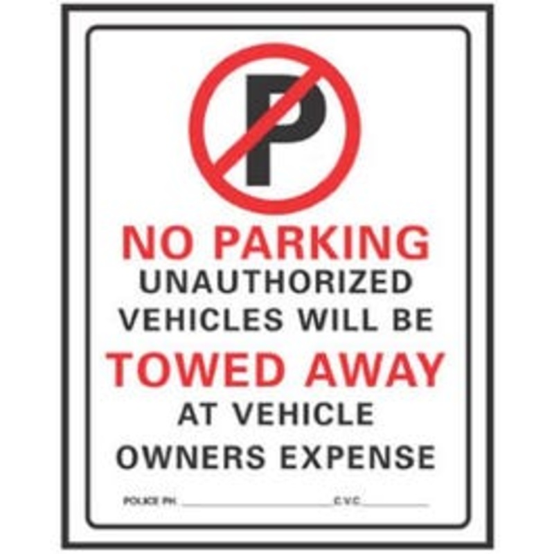 “No Parking” Sign, Red/Black Plastic, 19 x 15-In.