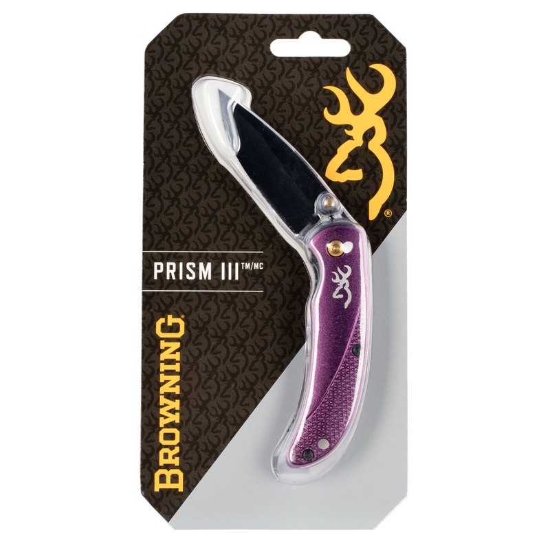 Browning 3220343 Prism 3 2.88″ Drop Point Plain Black Stonewash/7Cr17MoV Plum Anodized Aluminum Handle Folding