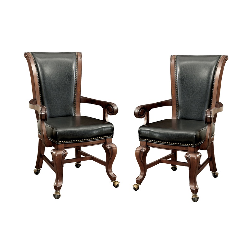Dyeson Contemporary Faux Leather Padded Arm Chairs in Brown Cherry and Black (Set of 2)