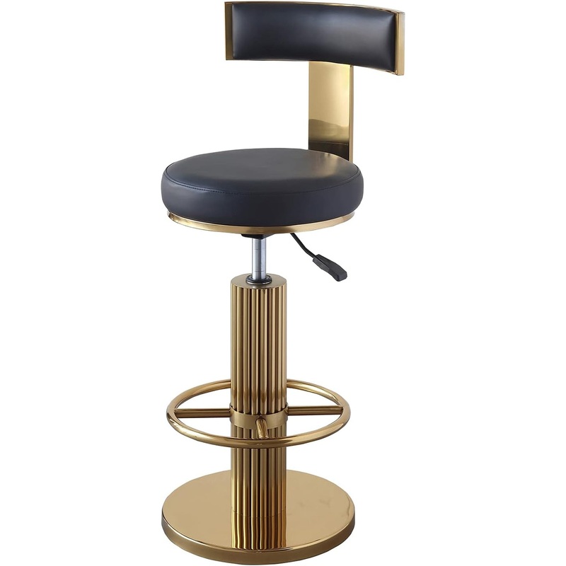 Swivel Bar Stools with Backrest, Modern Adjustable Height Counter Stool with Metal Legs and Comfortable Cushion, Black and Gold Bar Chair for Kitchen Island Counter (Black) Black