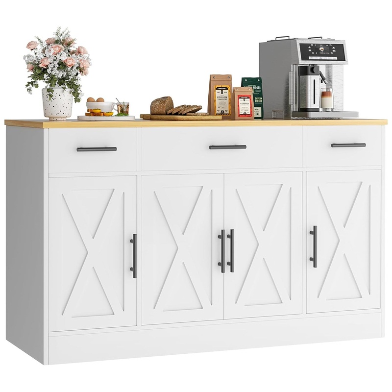 Vongrasig 53 Buffet Cabinet w/Drawers, Farmhouse Sideboard, White (Open Box)