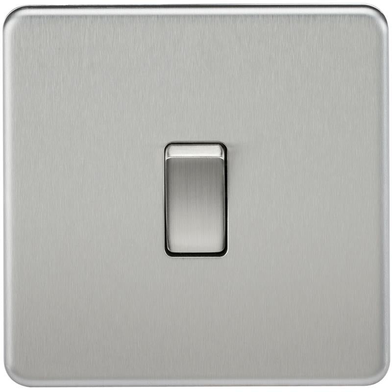 10A 1G 2 Way 230V Screwless Brushed Chrome Electric Wall Plate Switch