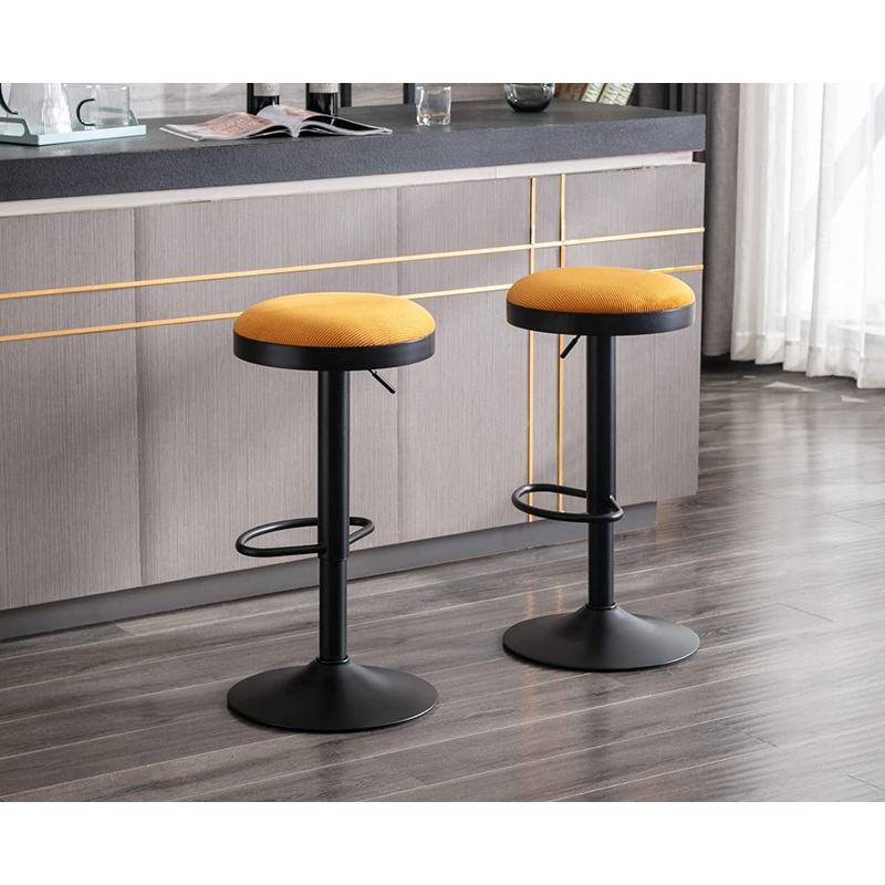 Yellow Fabric Swivel Barstools, Set of 2 Yellow