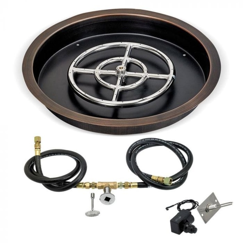 American Fire Glass Spark Ignition Fire Pit Kits, Oil Rubbed Bronze Round Bowl Pans 19-Inch Propane