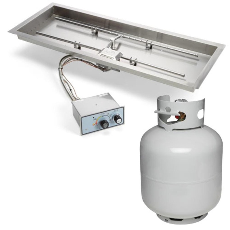 HPC | 24″ x 12″ Rectangle H-Burner Bowl Pan Push Button Flame Sensing Ignition Fire Pit Insert with Small Tank Standard