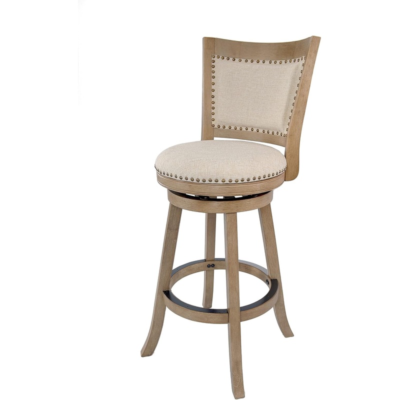 Driftwood Barstool With Swivel Seat And Linen Upholstery Driftwood Wire-Brush And Ivory 29-Inch, 1-Pack