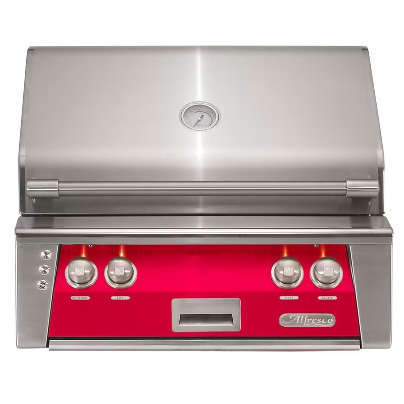 Alfresco 30-Inch Built-in Stainless Steel Gas Grill w/ Rotisserie & Sear Zone in Raspberry Red Propane