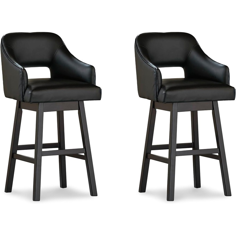 Modern Upholstered Swivel Barstool Set with Footrest Black Pub Height