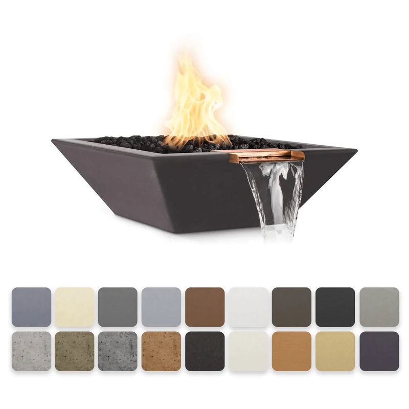 The Outdoor Plus – Maya GFRC Concrete Square Fire & Water Bowl 30″ Match Lit Natural Gas Ash