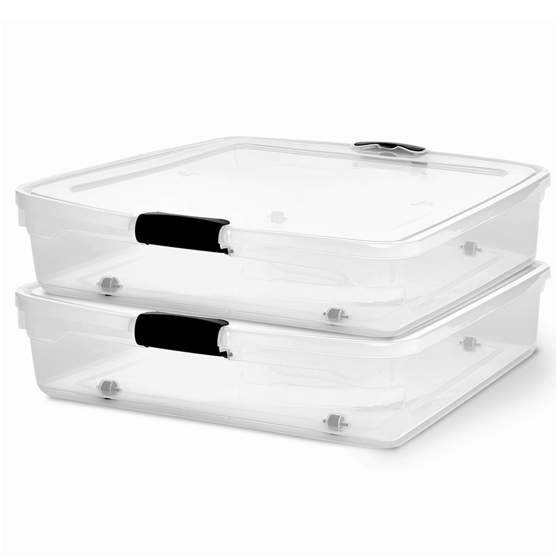 56 Qt Full/Queen Underbed Clear Latching Storage Container, 2 Pack (Used)