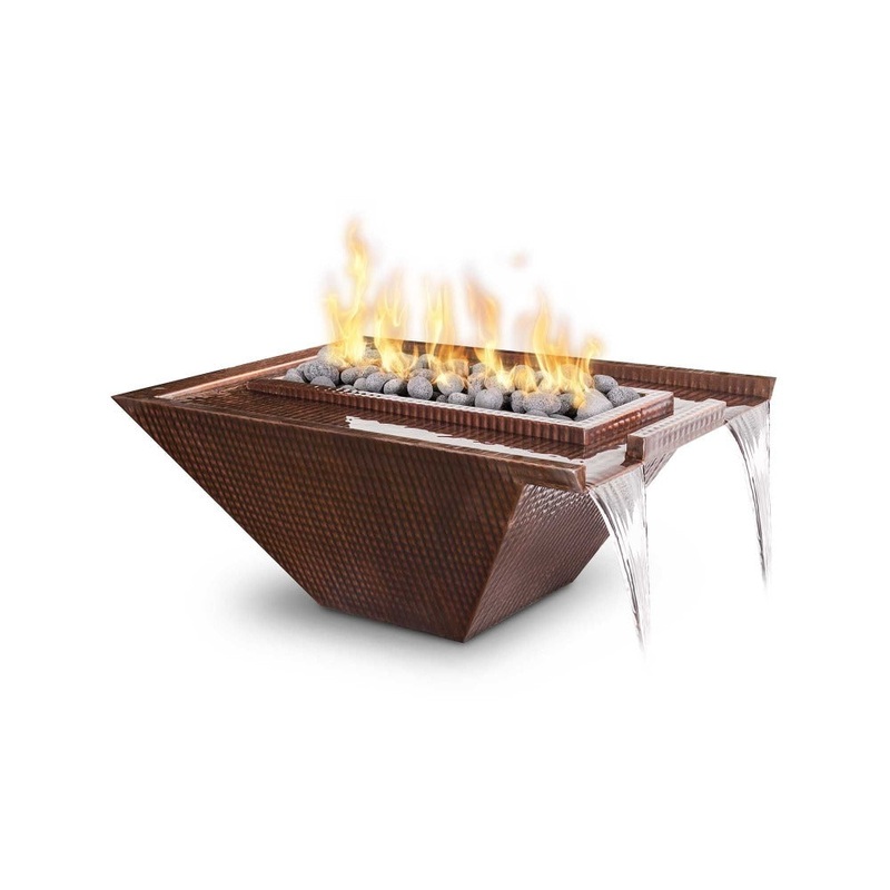 Top Fires Nile Rectangular Copper Gas Fire and Water Bowl – Match Lit Liquid Propane 24″ Wide