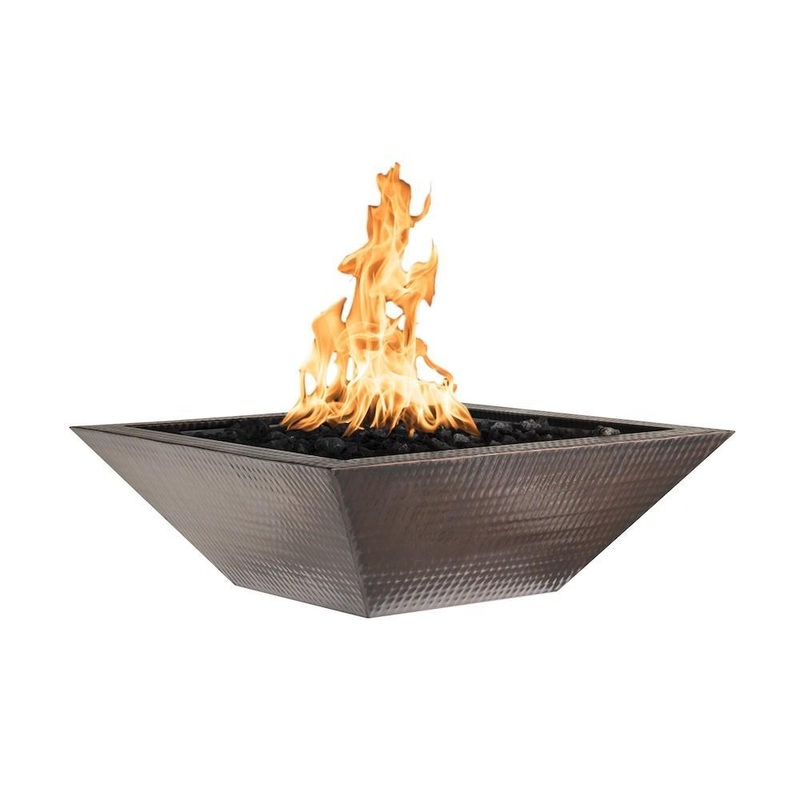 Top Fires Maya 30-Inch Square Copper Gas Fire Bowl – Electronic (OPT-103-SQ30E) Liquid Propane