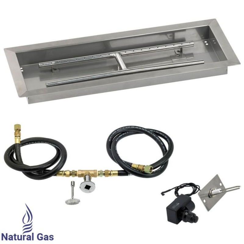 American Fireglass 24″ x 8″ Rectangular Drop-In Pan with Spark Ignition Kit – Natural Gas